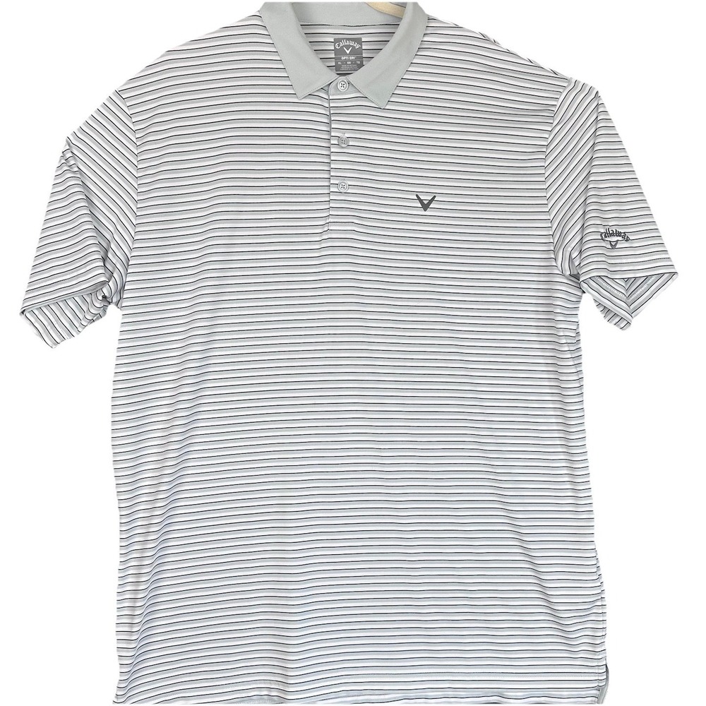 Callaway Opti-Dri Black/Gray Stripe White Golf Shirt XL Short Sleeve Activewear - Picture 2 of 14
